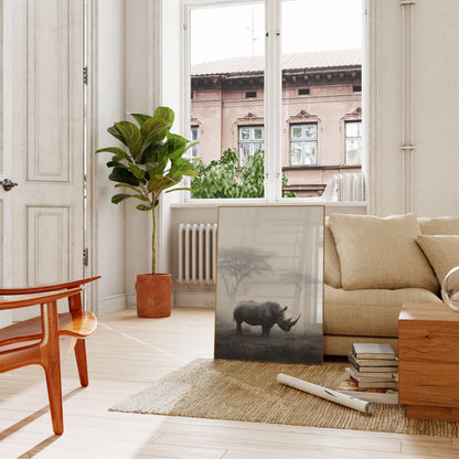 Misty Rhino Savanna Poster