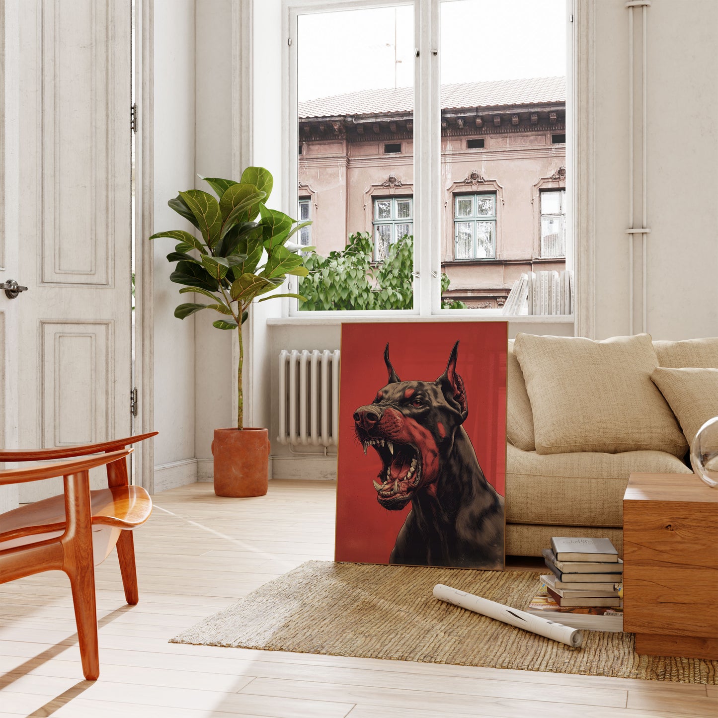 Affiche d'alerte rouge Doberman féroce