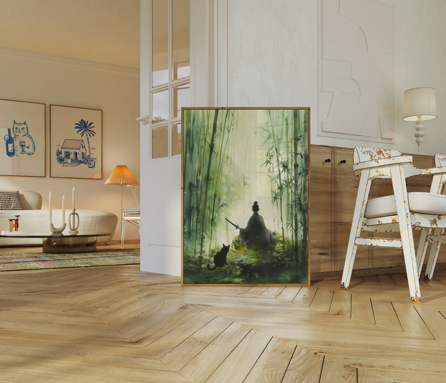 Póster del bosque de bambú del samurái zen
