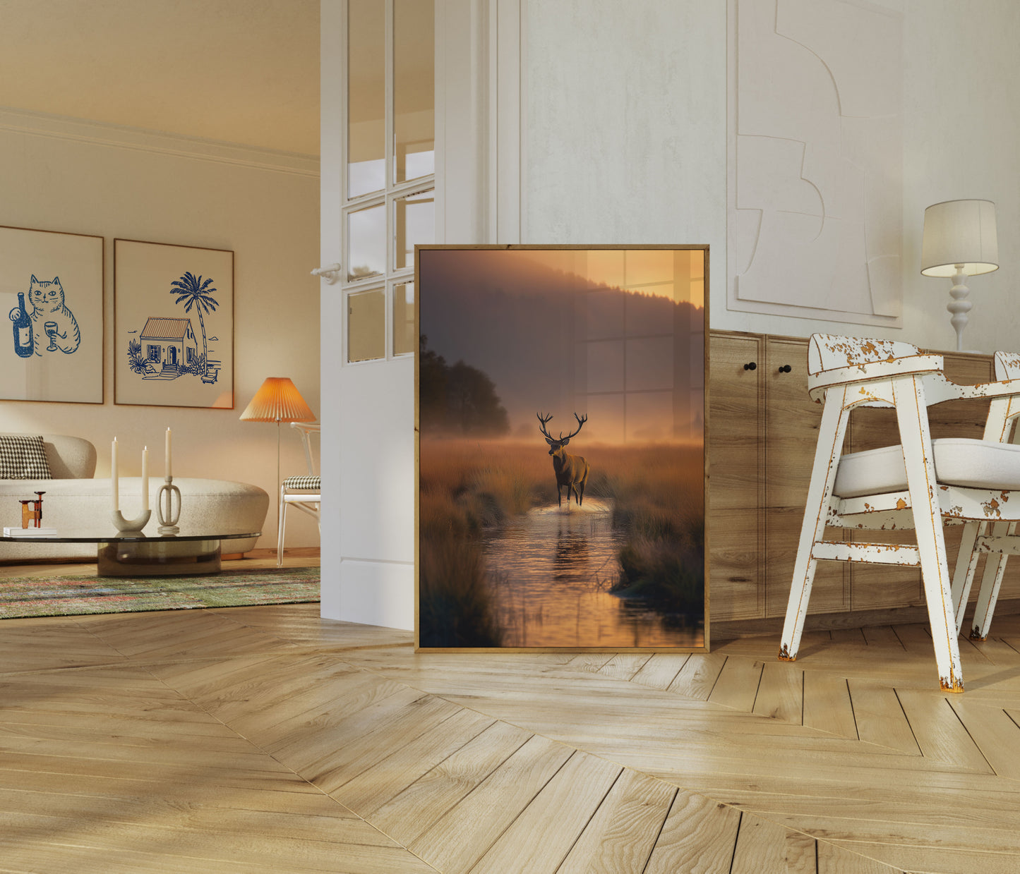 Majestic Deer in Morning Mist Poster