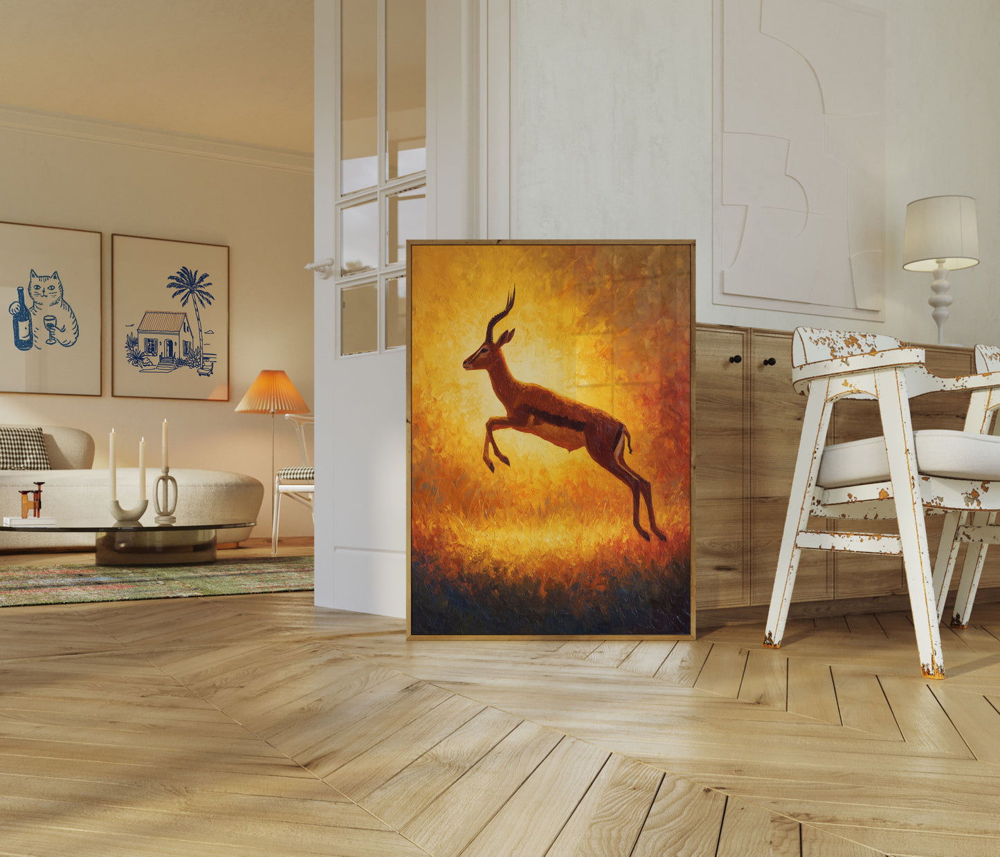 Springende Antilope i Gyldent Solnedgang Plakat