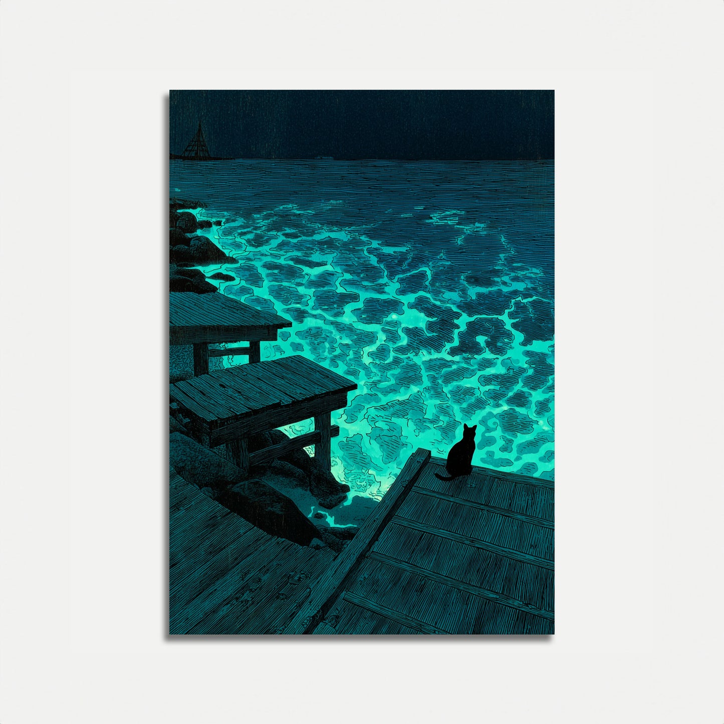 Bioluminescent Cat by the Bay Poster
