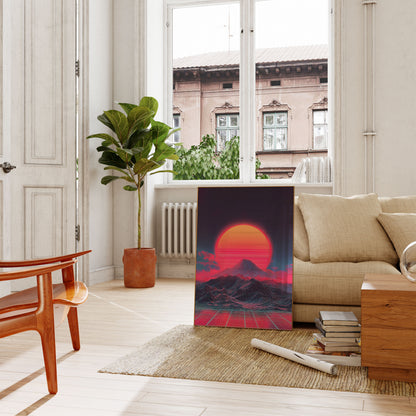 Retroer Synthwave-Sonnenuntergang Bergposter