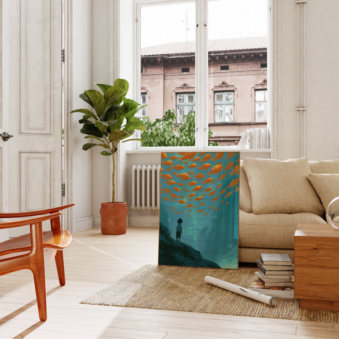 Child Watching Golden Fish Poster