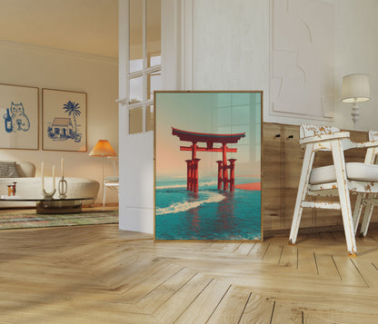 Affiche Portique Torii Rouge Océan