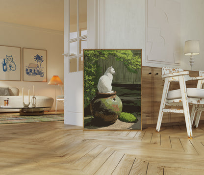 White Cat on Pottery Poster