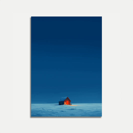 Cartel de Cabaña Solitaria en Invierno
