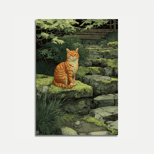 Orange Tabby Cat Garden Poster