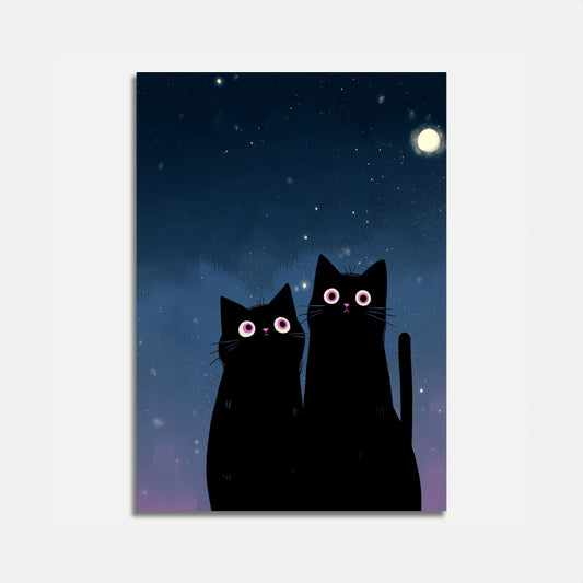 Verzauberte Katzen im Mondlicht Poster