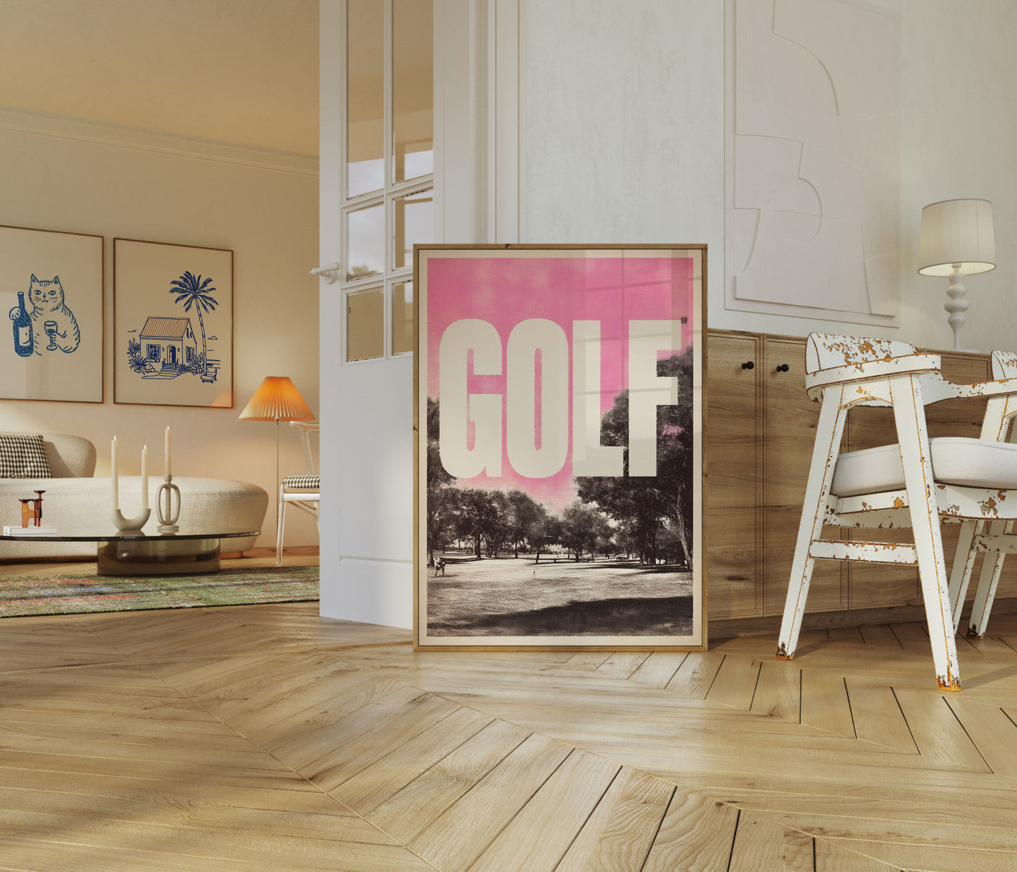 Pink Solnedgang Golfbane Plakat