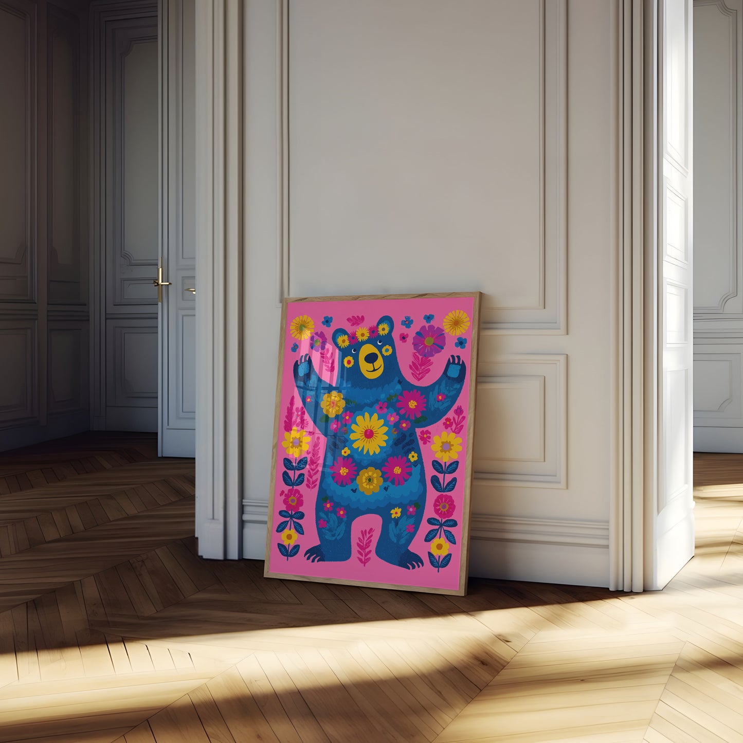 Cheerful Bear With Flowers Poster