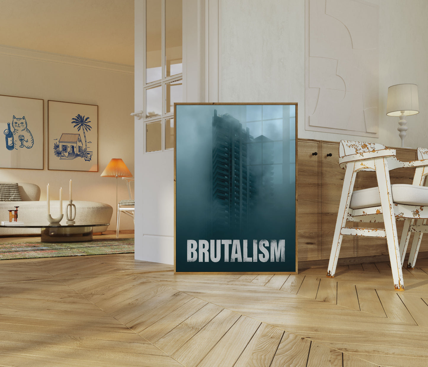 Brutalist Tower in Mist Poster