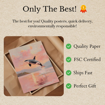 Orca Jumping at Sunset Poster