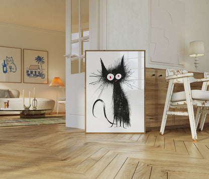 Spiky Startled Black Cat Poster