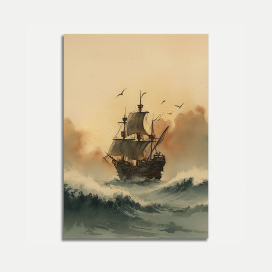 Stormy Seas Pirate Ship Poster