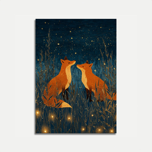 Two Foxes Under Starlight Poster