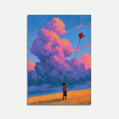 Kind mit rotem Lenkdrachen Poster