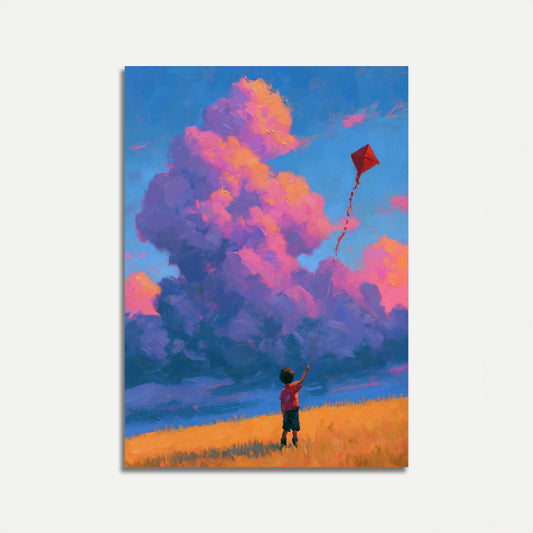 Child Flying Red Kite Poster