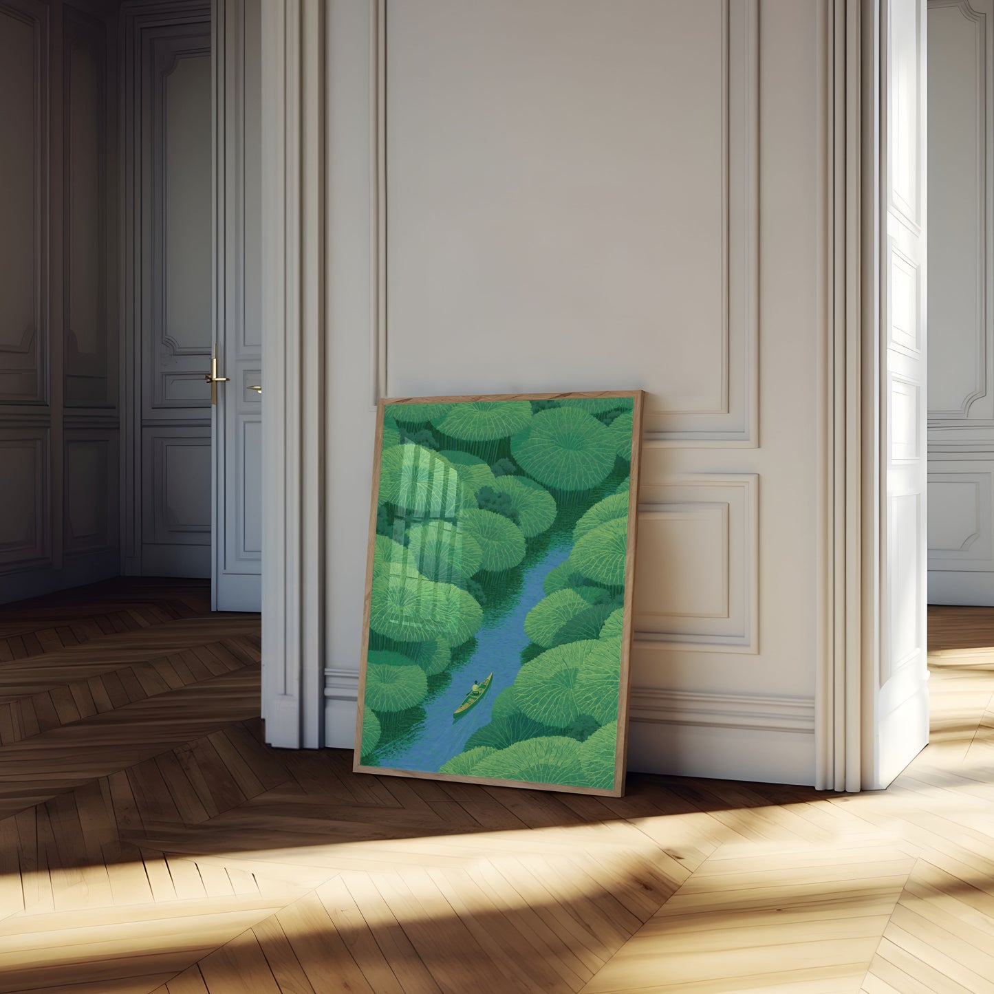 Canoe Through Lily Pads Poster