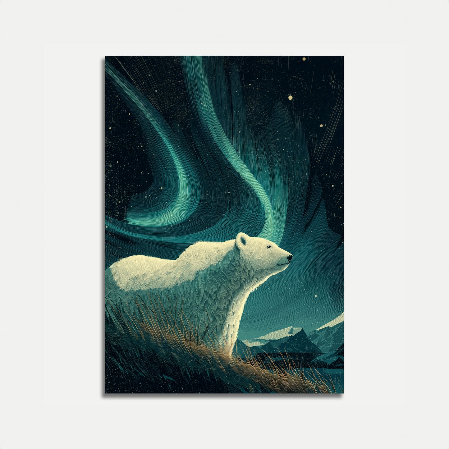 Póster del oso polar de la aurora boreal