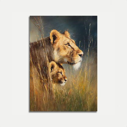 Lioness and Cub in Grassland Poster