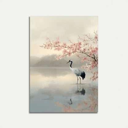 Crane by Cherry Blossoms Poster