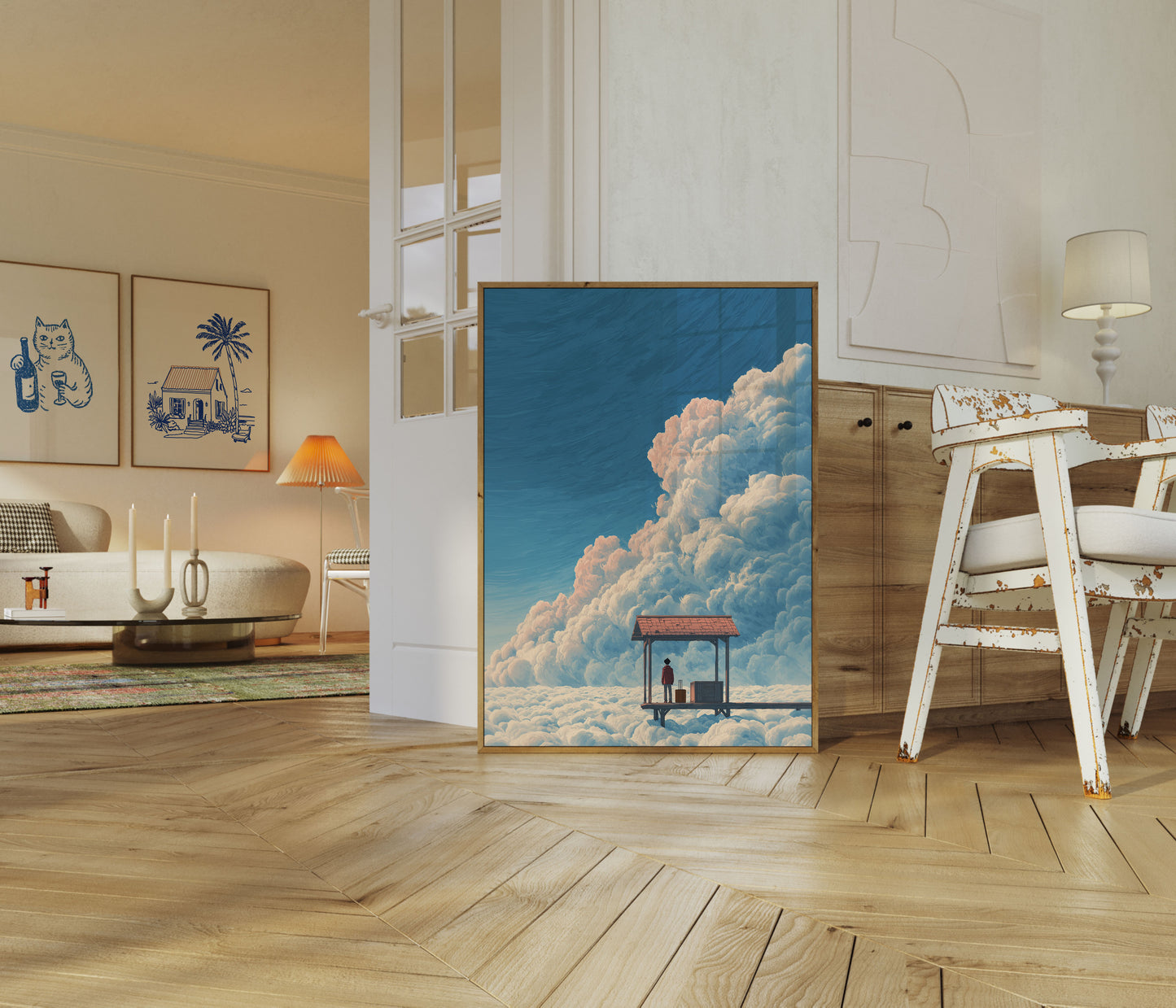 Póster Esperando sobre las nubes