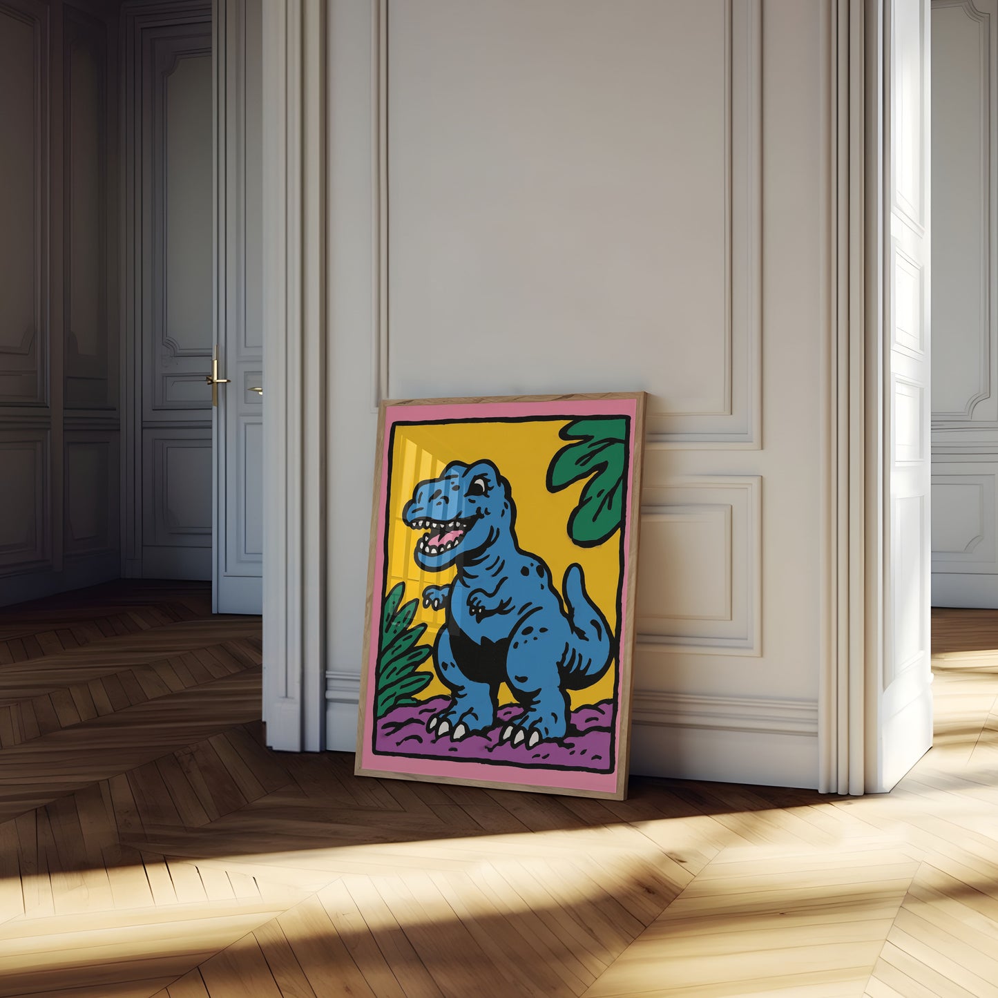 Cheerful Blue T-Rex Dinosaur Poster