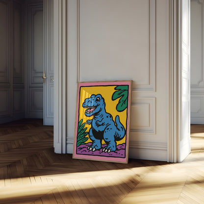 Cheerful Blue T-Rex Dinosaur Poster