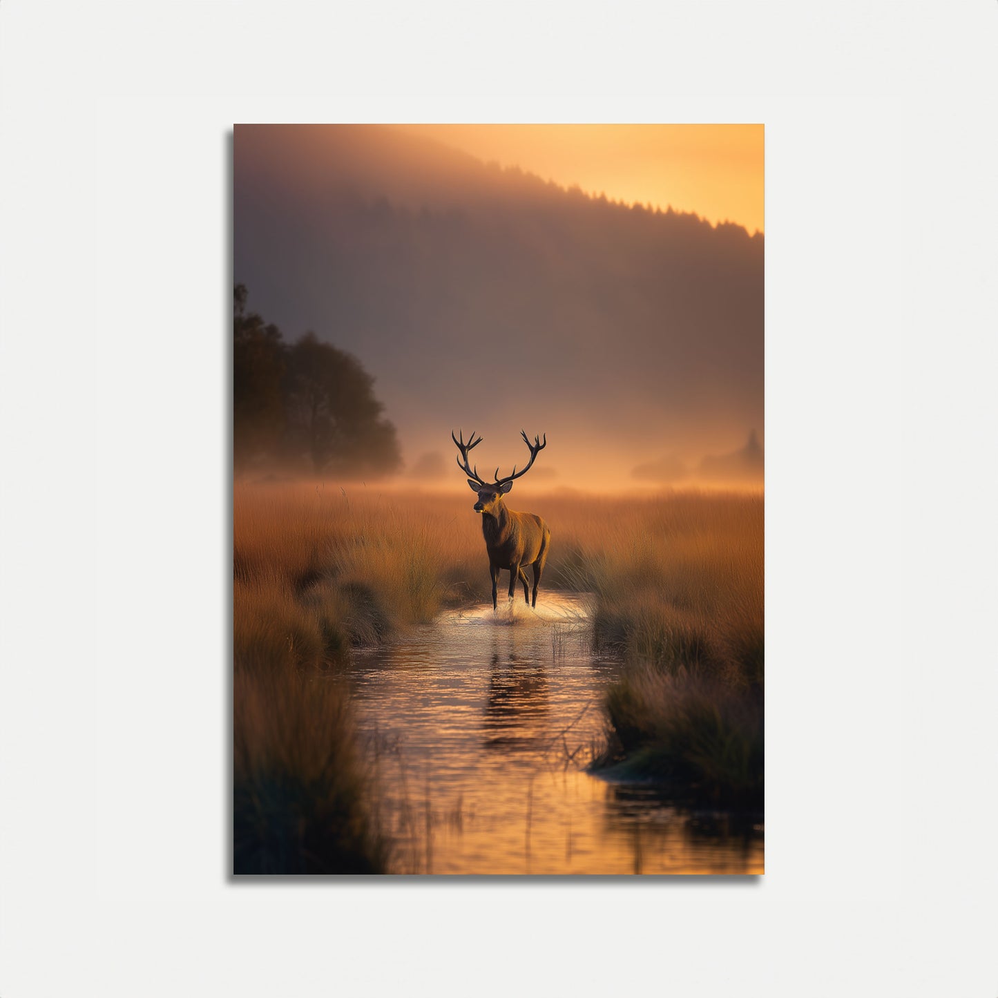 Majestic Deer in Morning Mist Poster