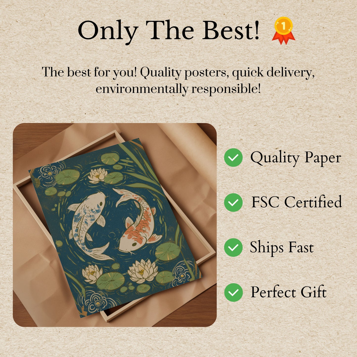 Koi Fish in Lotus Pond Poster