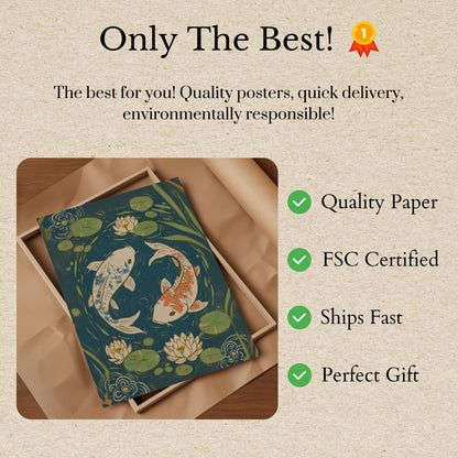 Koi Fish in Lotus Pond Poster