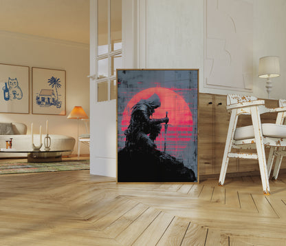Warrior Sunset Silhouette Poster
