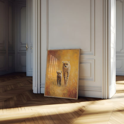 Moeder Cheetah en Welp Poster