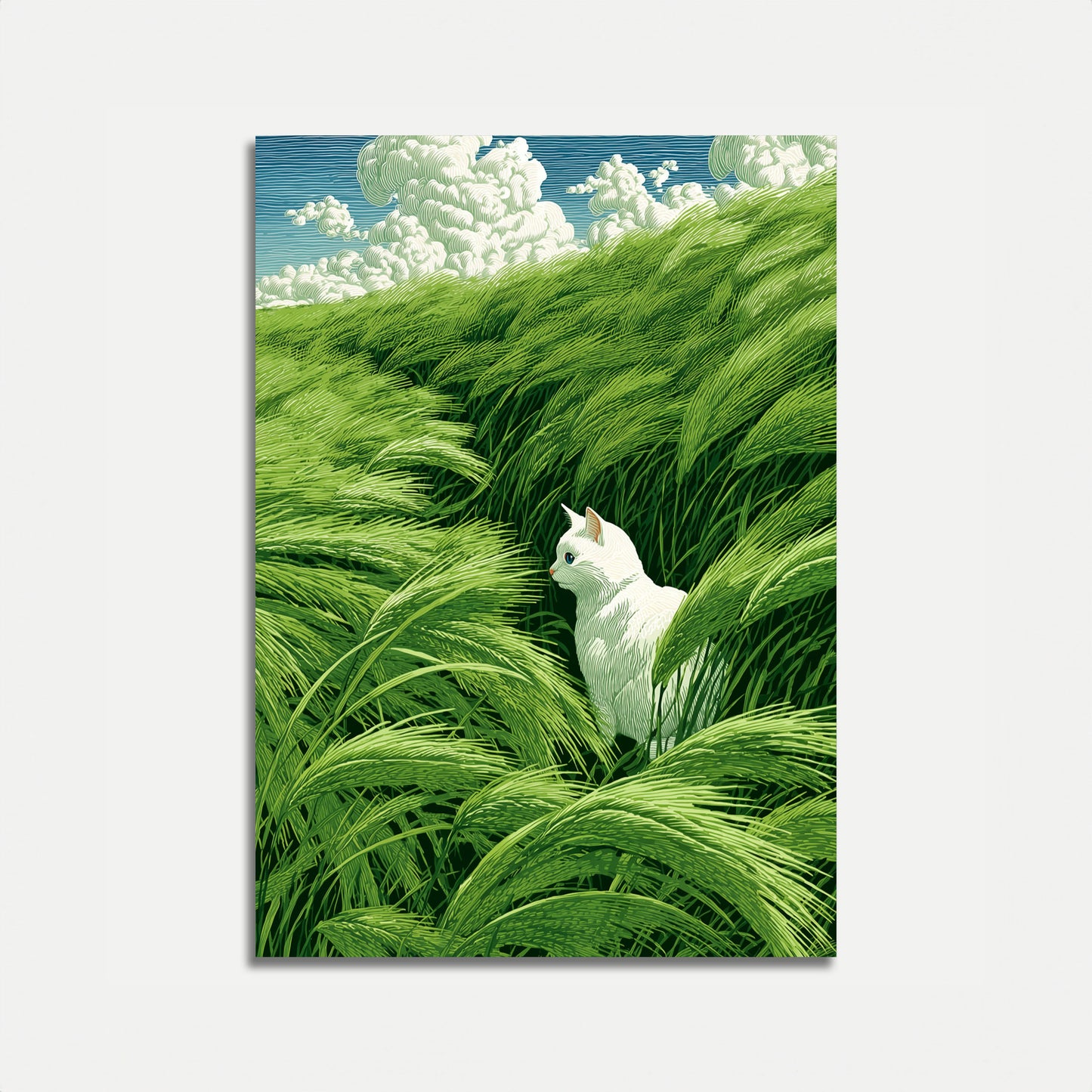Witte Kat in Grasland Poster