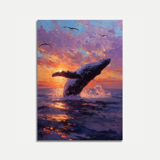 Pôster de Baleia Saltando ao Pôr do Sol
