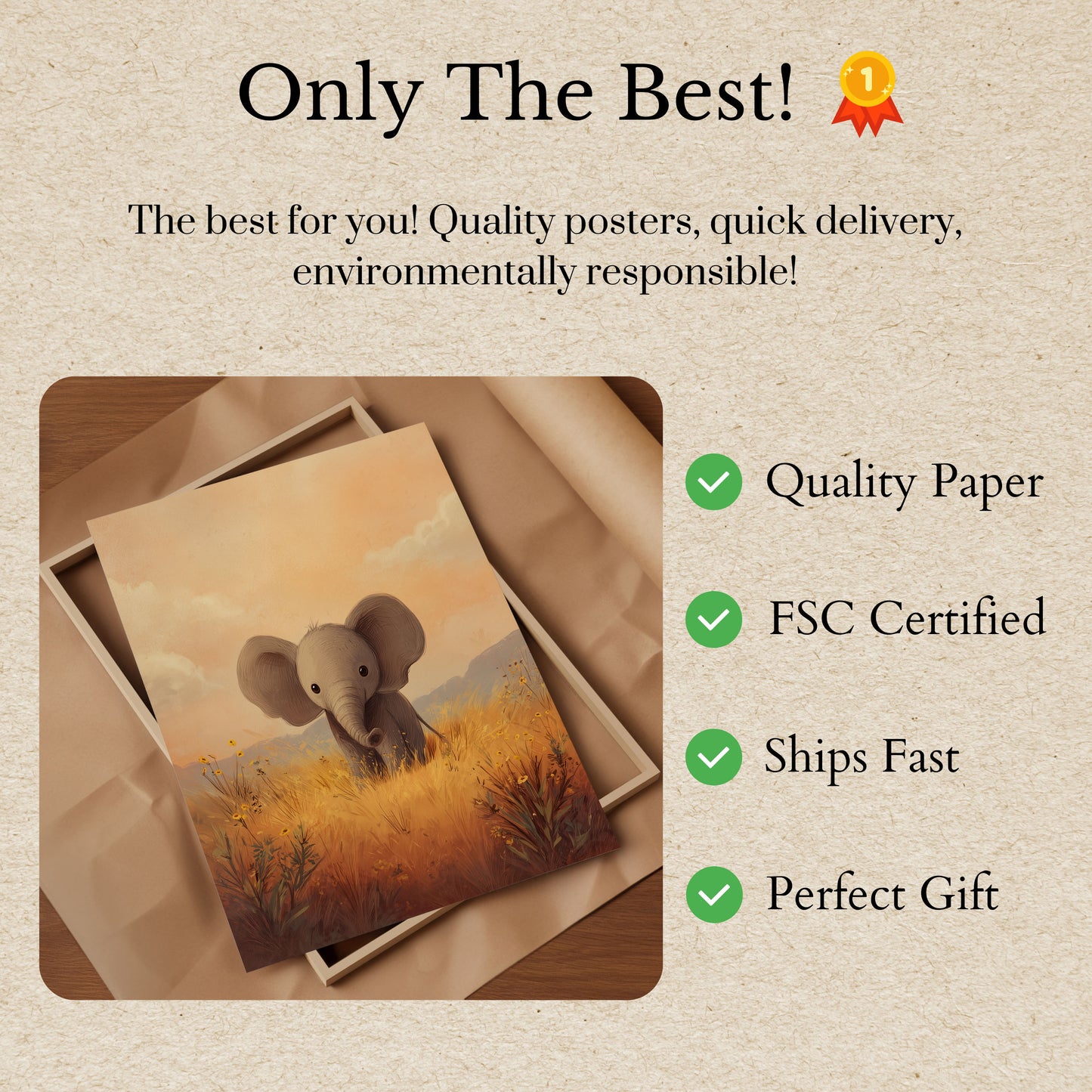 Baby Elephant Golden Fields Poster