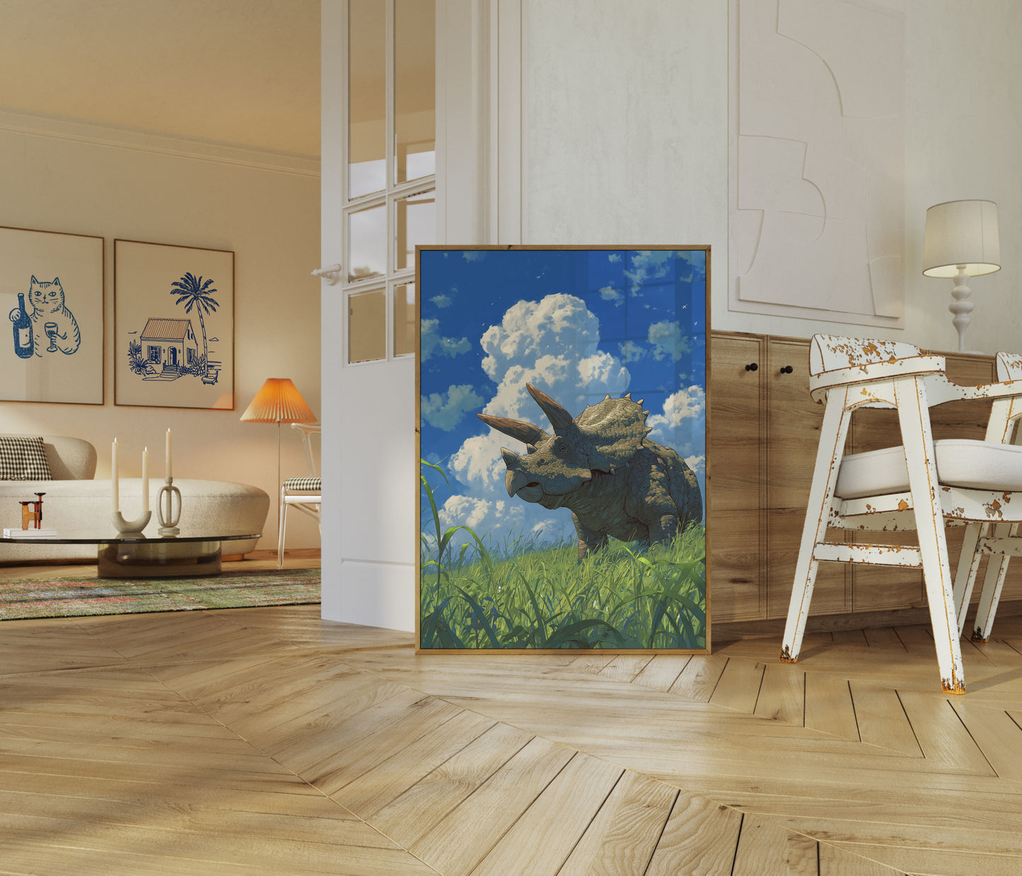 Triceratops in Dreamy Meadow Poster