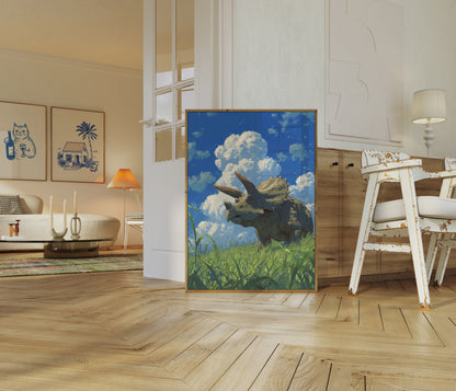 Triceratops in Dreamy Meadow Poster