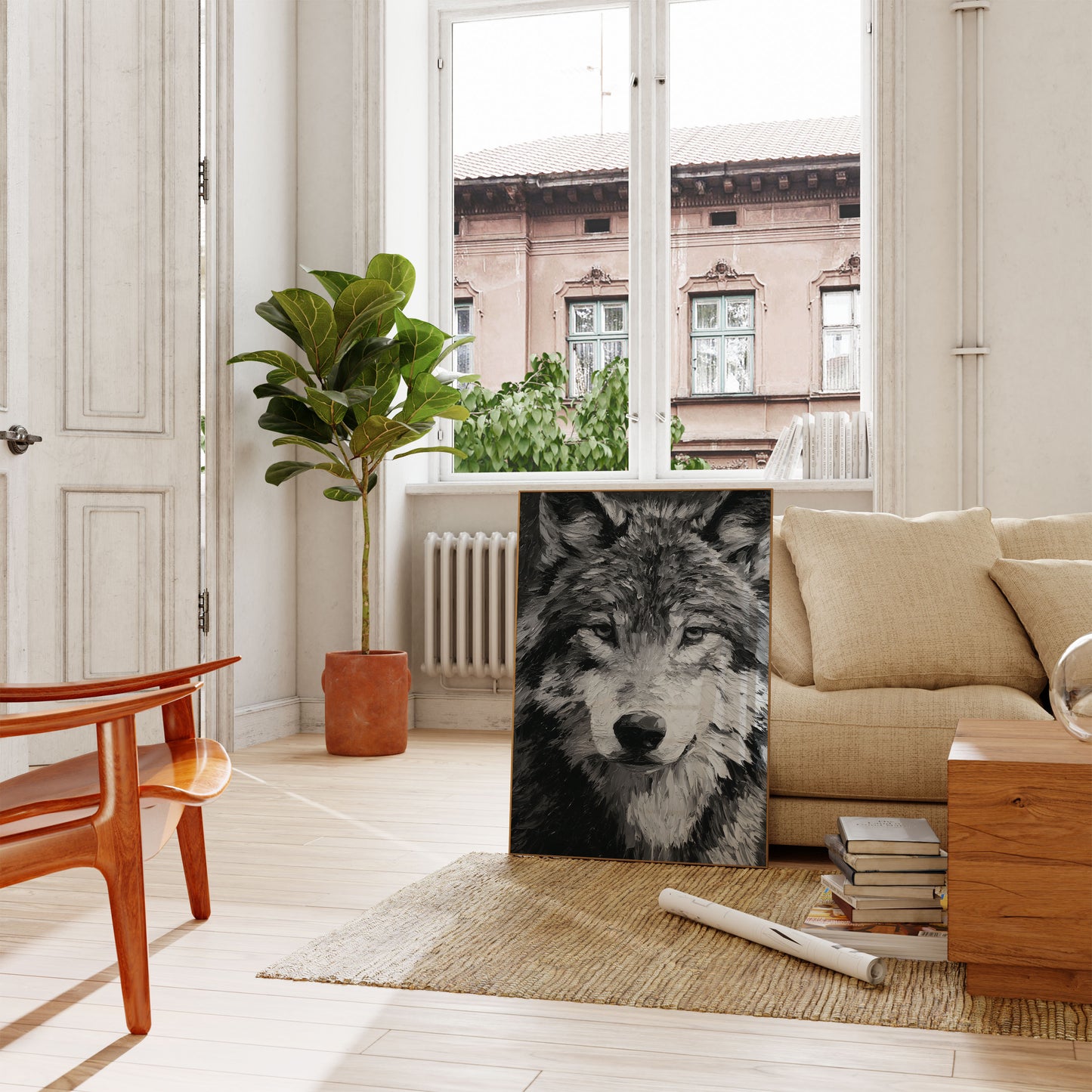 Intense Wolf Black and White Poster