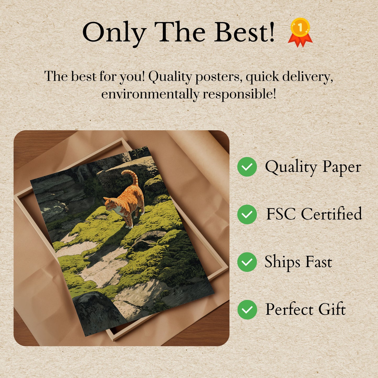 Orange Tabby Cat Forest Stream Poster