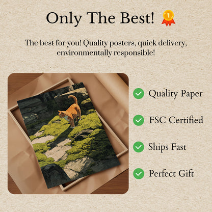 Orange Tabby Cat Forest Stream Poster