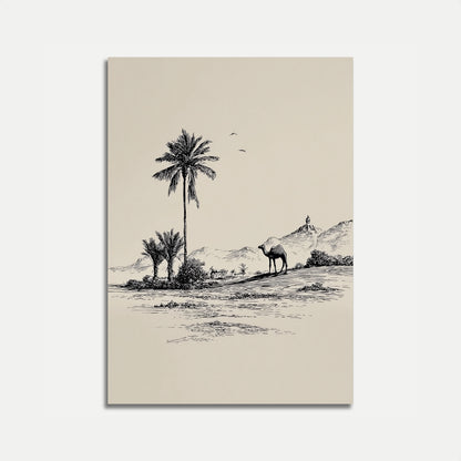 Desert Oasis Camel Landscape Poster