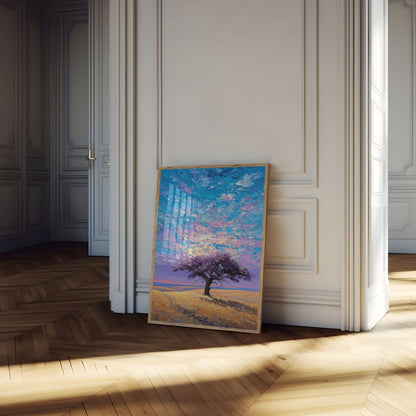 Ensomtræ Solnedgang Himmel Plakat