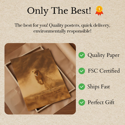 Póster de guepardo persiguiendo el polvo