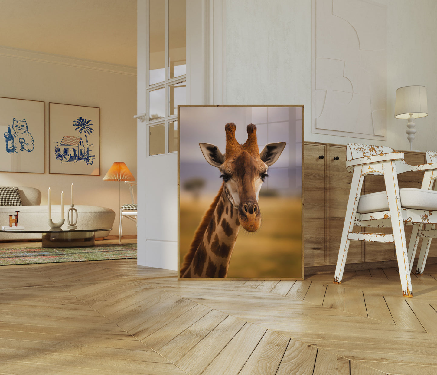 Póster de vida silvestre de la majestuosa jirafa