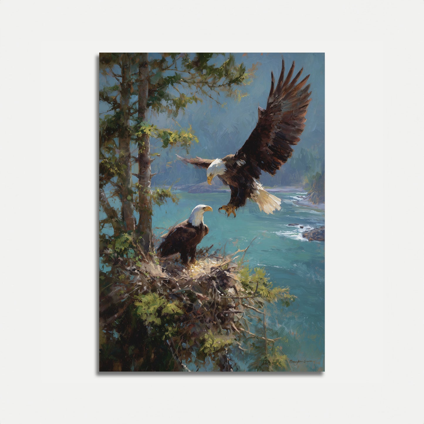 Majestic Eagles by the Lake Poster