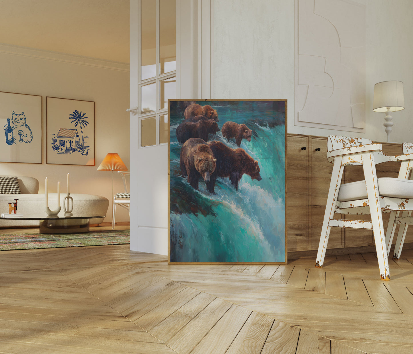 Björnar Fiskar i Turkosa Vatten Affisch