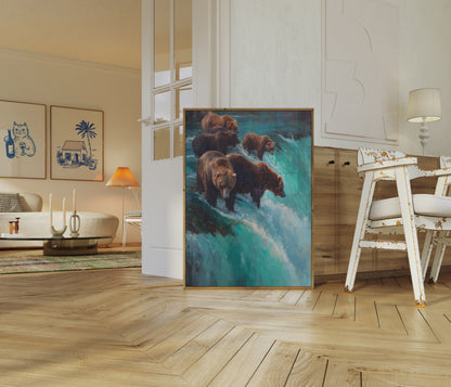 Björnar Fiskar i Turkosa Vatten Affisch