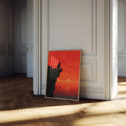 Kat ser på solnedgang plakat